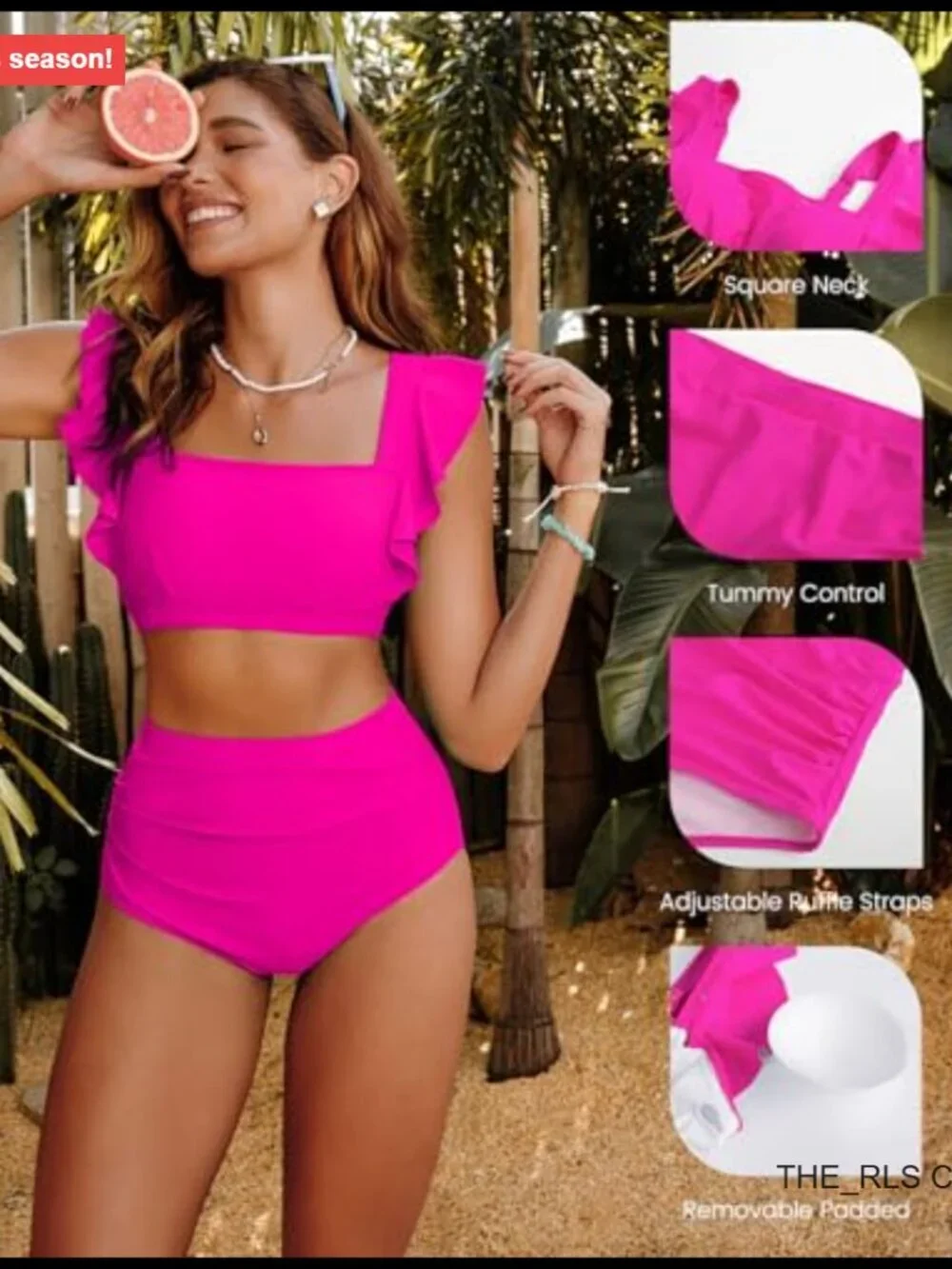 High Waisted Bikini Set with Ruffle Tummy Control Full Coverage